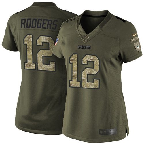 Women's Limited Aaron Rodgers Nike Jersey Green - #12 Salute to Service NFL Green Bay Packers